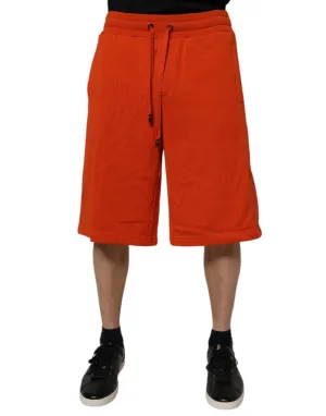 Red Cotton Blend Mid Waist Men Bermuda Shorts