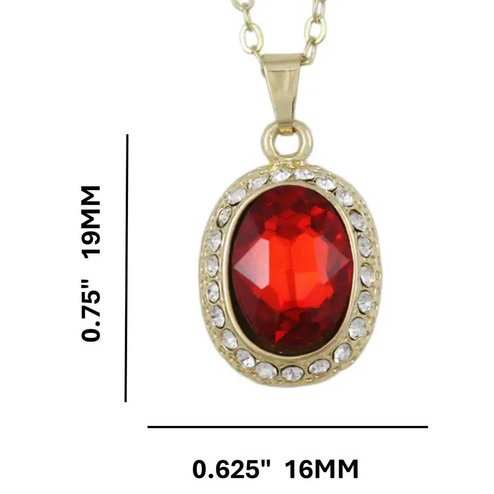 Red Oval Crystal Pendant on Gold-plated Chain - PT411S