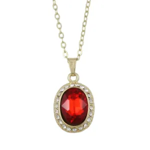 Red Oval Crystal Pendant on Gold-plated Chain - PT411S