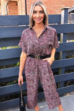 Red Printed Button up Jumpsuit