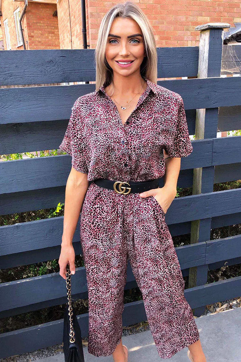 Red Printed Button up Jumpsuit