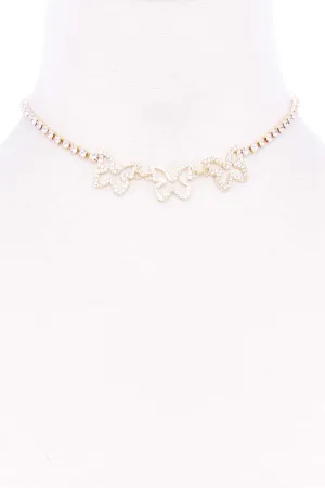 Rhinestone Triple Butterfly Short Necklace