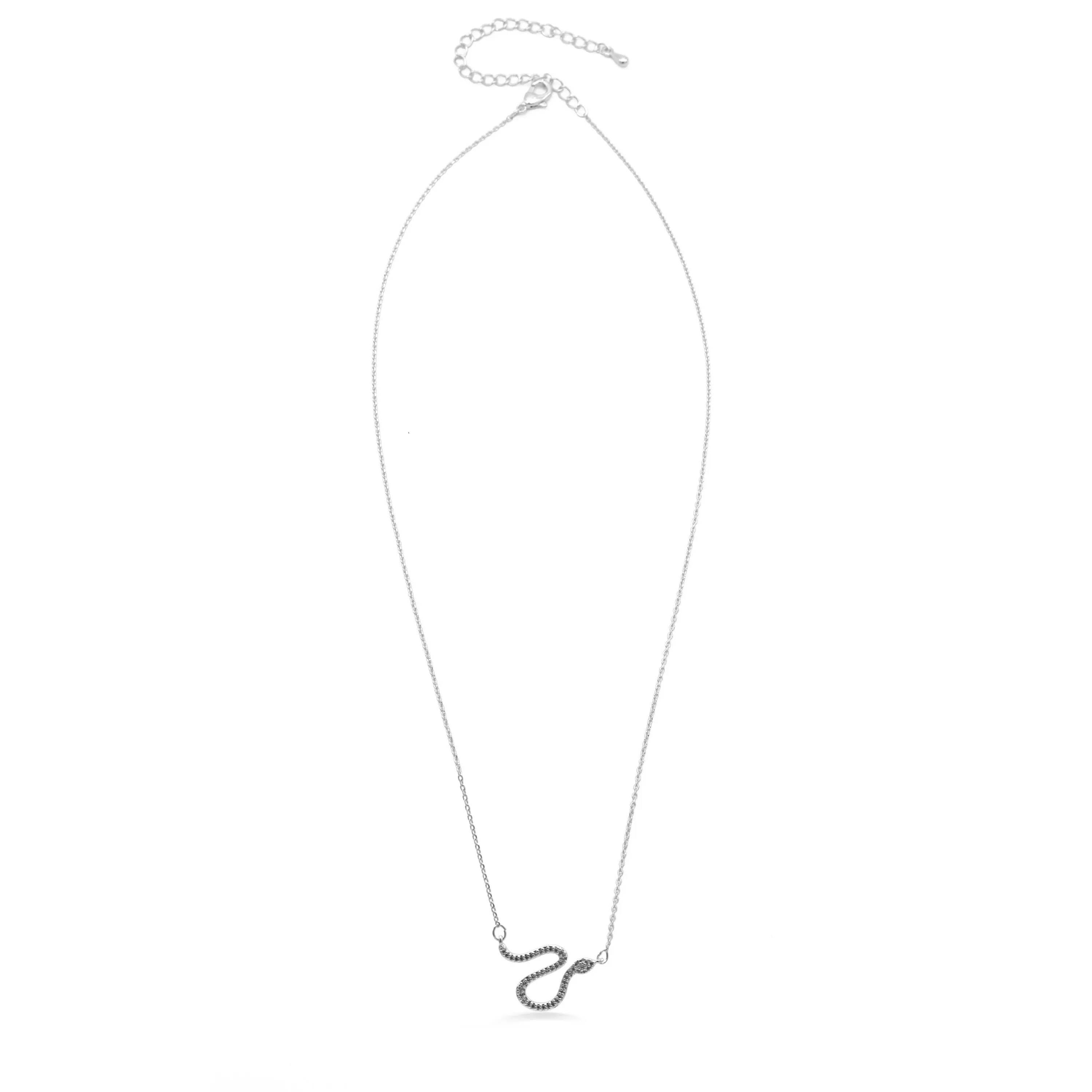 RHODIUM CRYSTAL SNAKE SNAKE PENDANT SHORT NECKLACE # HNN90665RD(LE14)