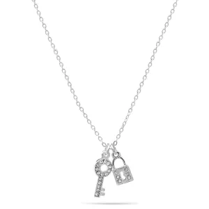 RHODIUM KEY AND LOCK CRYSTAL PENDANT NECKLACE #N2071RHO