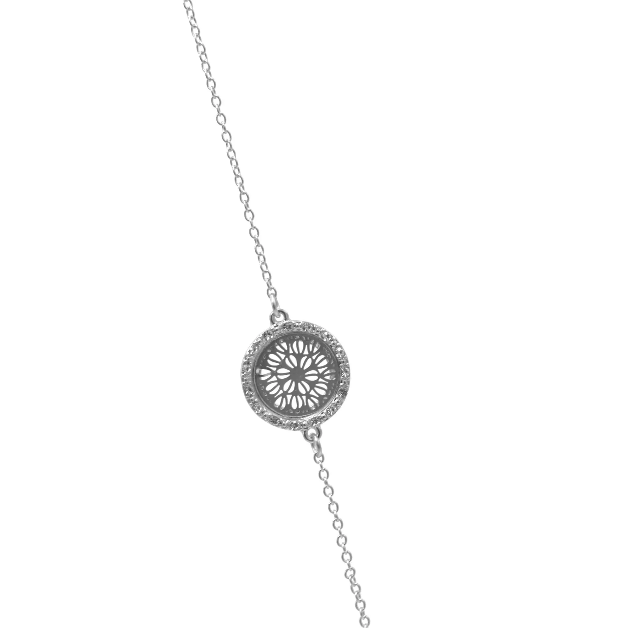 RHODIUM ROUND DISC CRYSTAL  NECKLACE AND EARRINGS SET #SWKK-11614RHD(OE14)