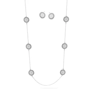 RHODIUM ROUND DISC CRYSTAL  NECKLACE AND EARRINGS SET #SWKK-11614RHD(OE14)