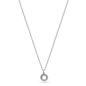 RHODIUM SMALL CIRCLE CRYSTAL PENDANT SHORT NECKLACE #N5477RHO (LF14)