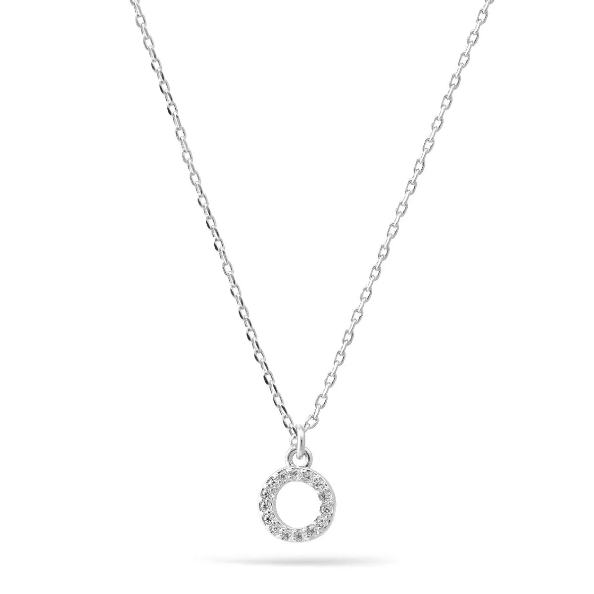 RHODIUM SMALL CIRCLE CRYSTAL PENDANT SHORT NECKLACE #N5477RHO (LF14)