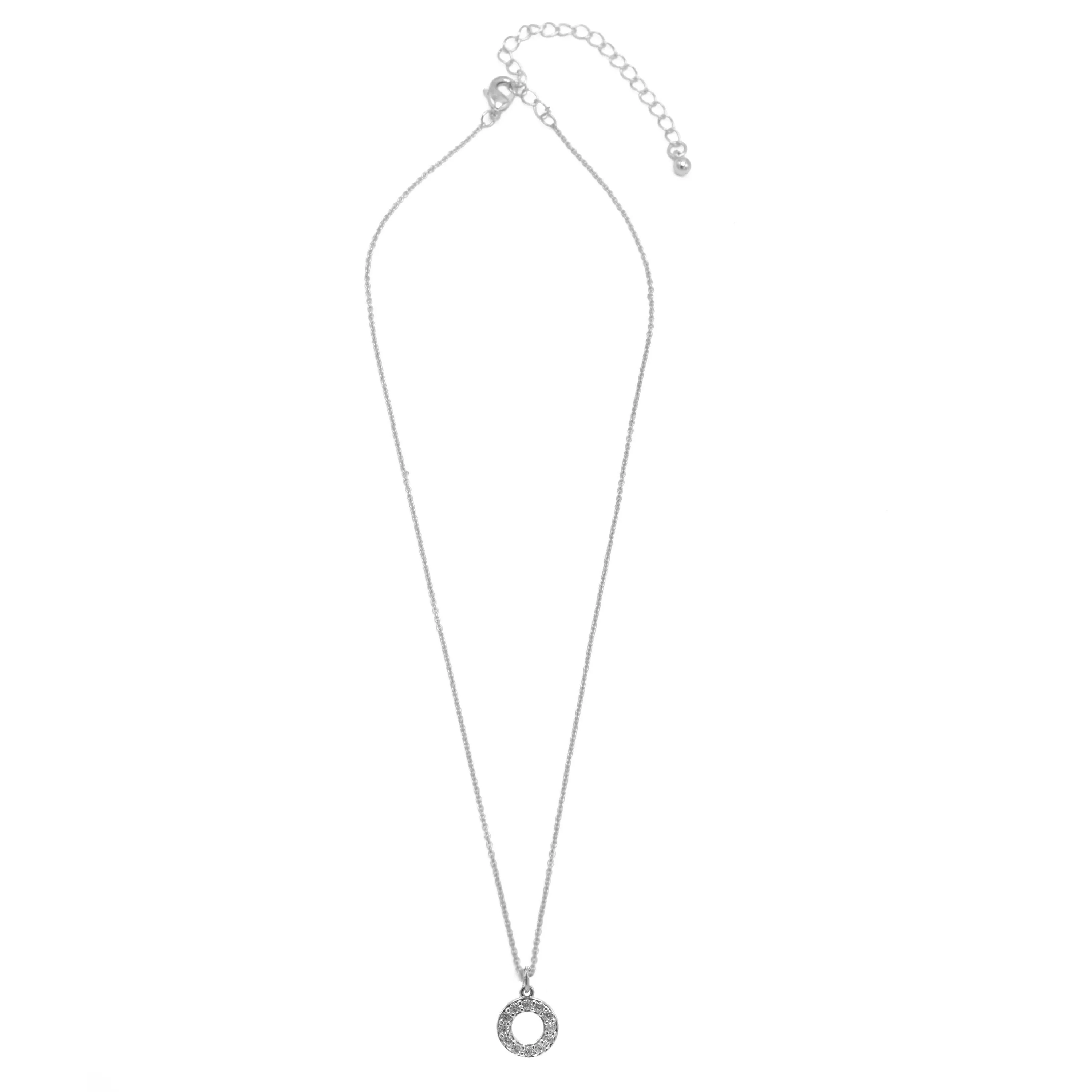 RHODIUM SMALL CIRCLE CRYSTAL PENDANT SHORT NECKLACE #N5477RHO (LF14)