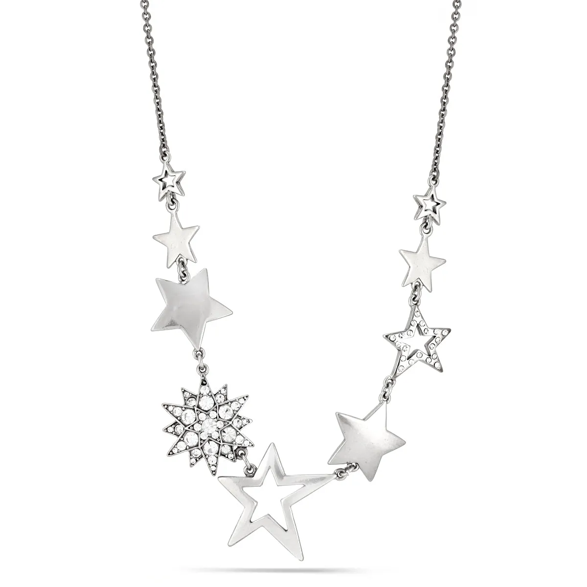RHODIUM STAR WHITE CRYSTAL NECKLACES #200SV1201 (5A1)