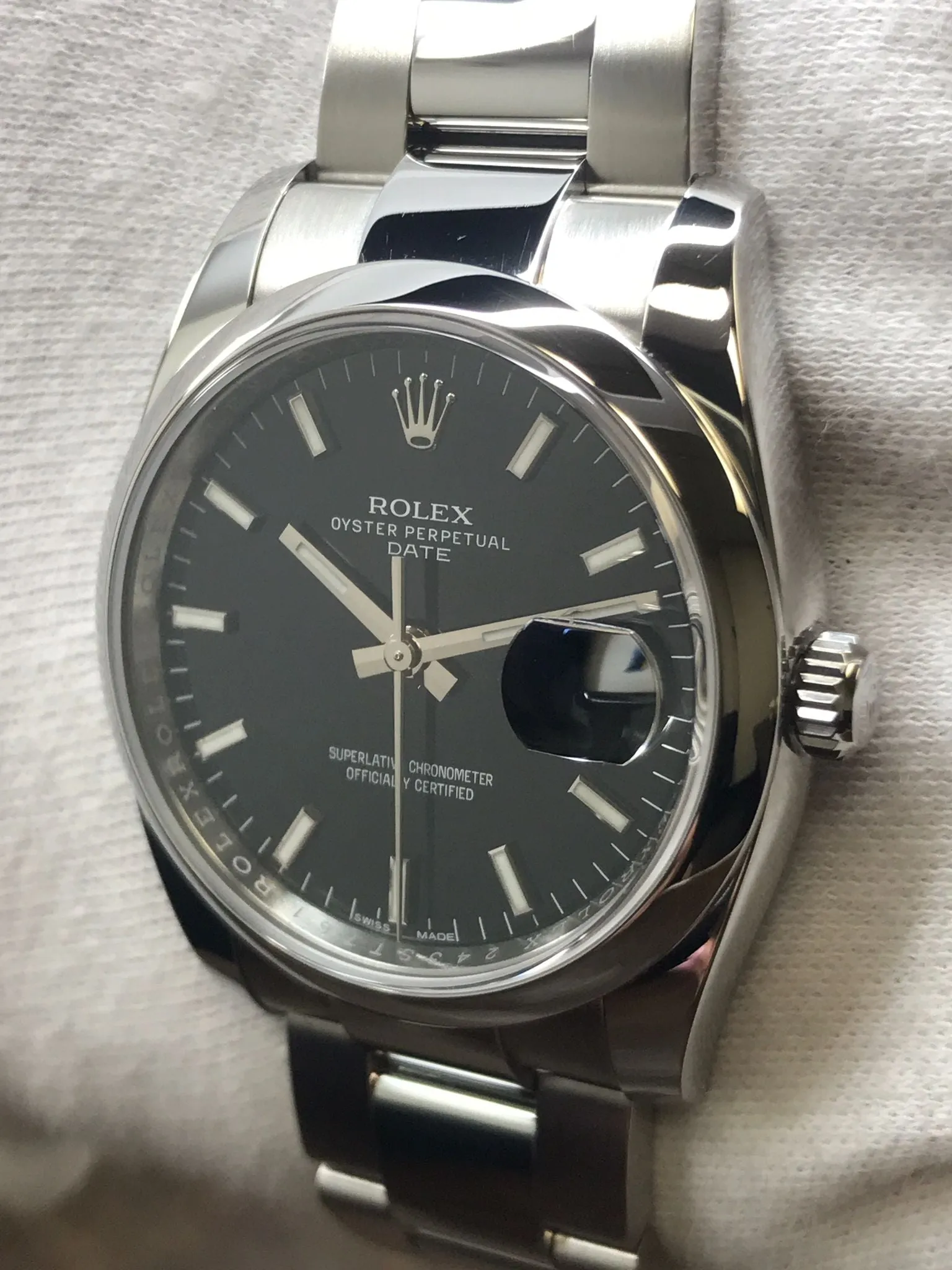Rolex Date 34mm B&P 115200 Black Dial Automatic Watch