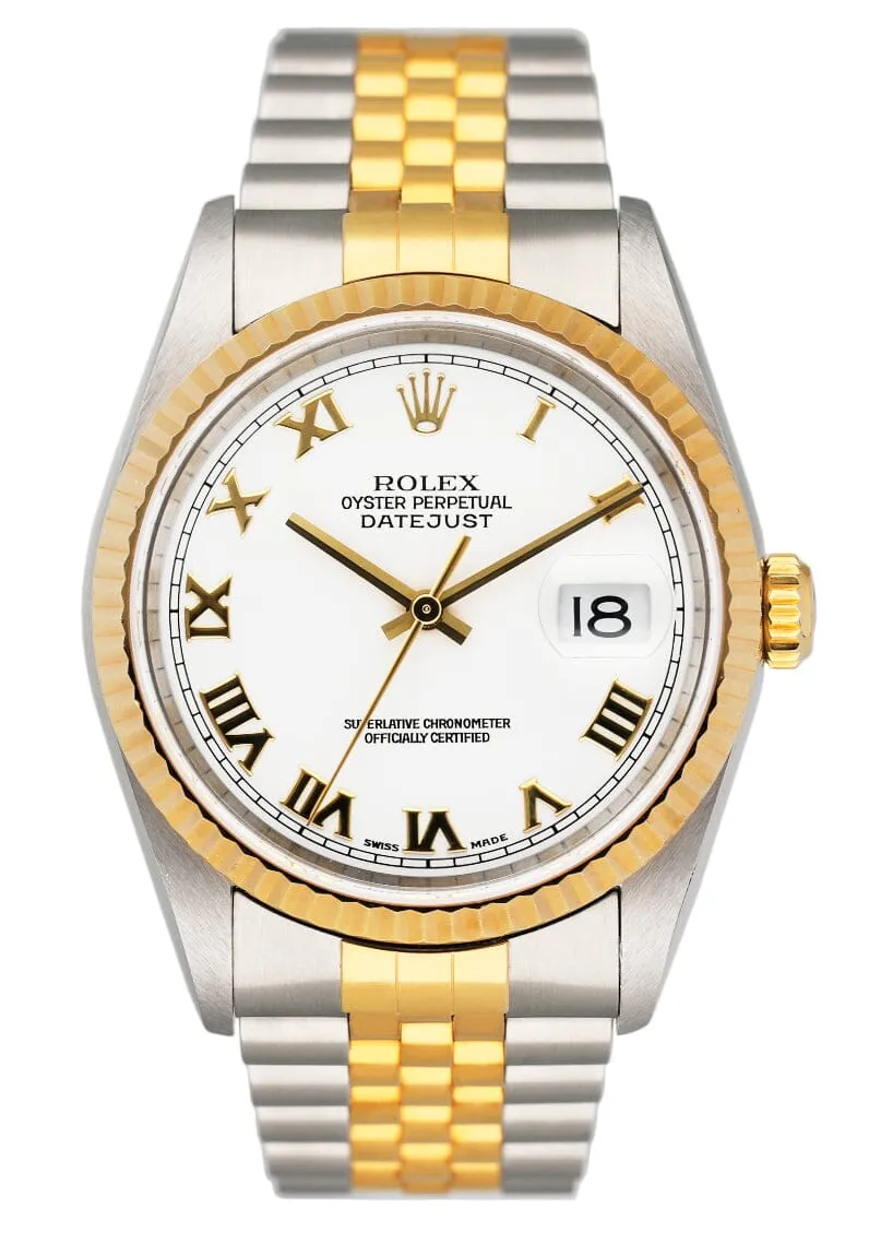 Rolex Datejust 16233 White Dial Two Tone Mens Watch Box Papers