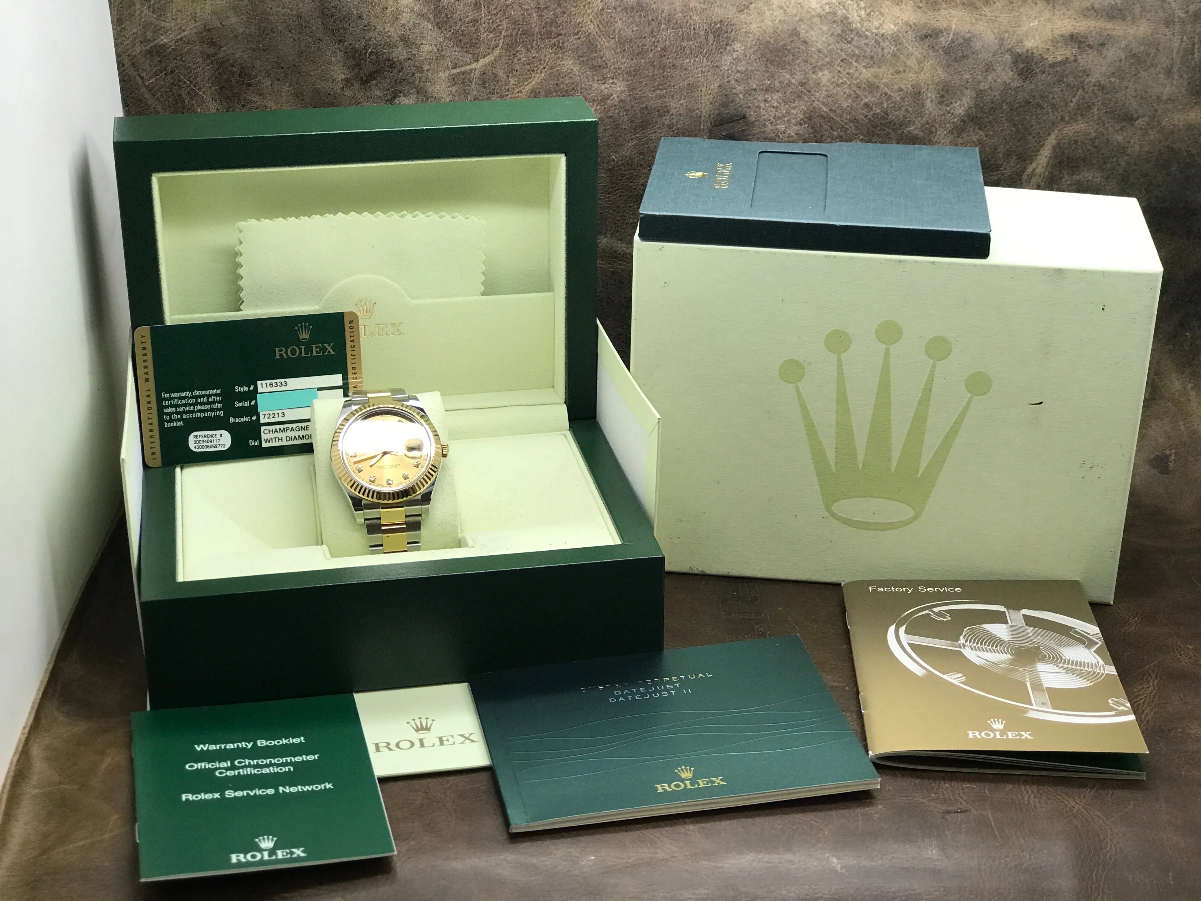 Rolex Datejust II 116333 Champ Diamond Dial Automatic Men's Watch
