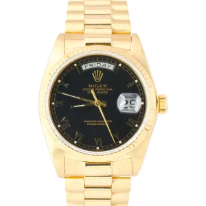 Rolex Day-Date President Black Roman 36mm 18K Gold Automatic Watch 18038