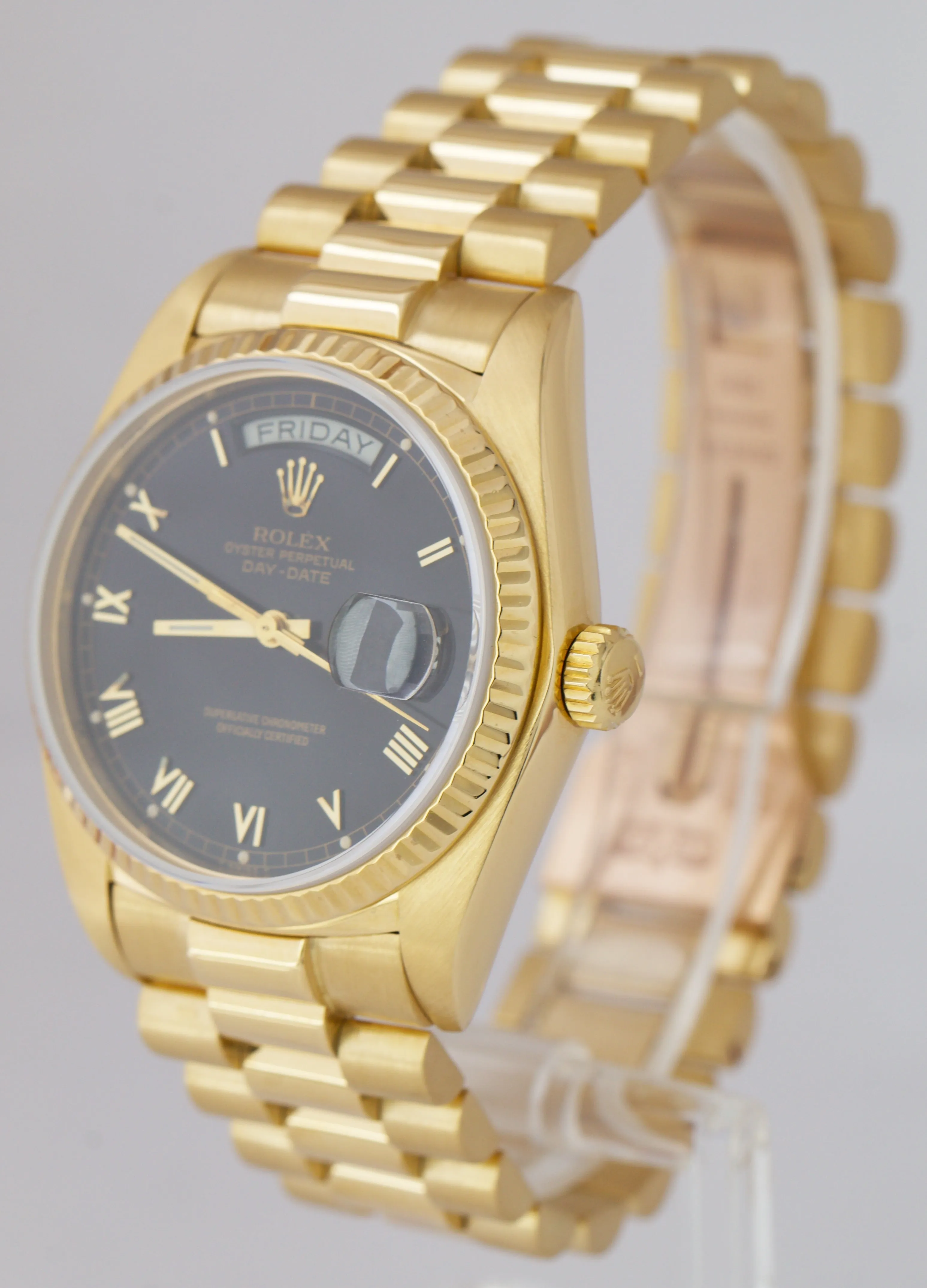 Rolex Day-Date President Black Roman 36mm 18K Gold Automatic Watch 18038