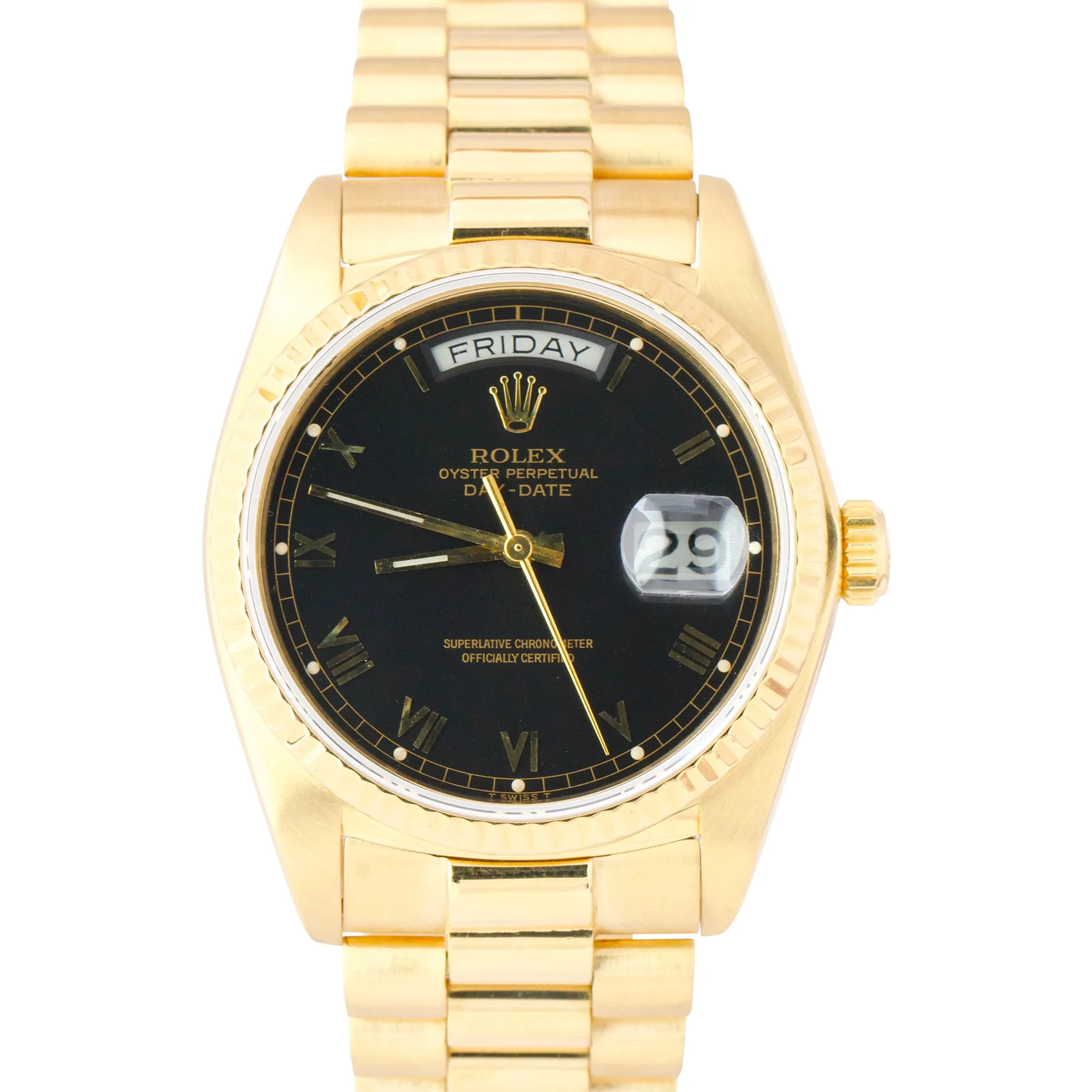 Rolex Day-Date President Black Roman 36mm 18K Gold Automatic Watch 18038