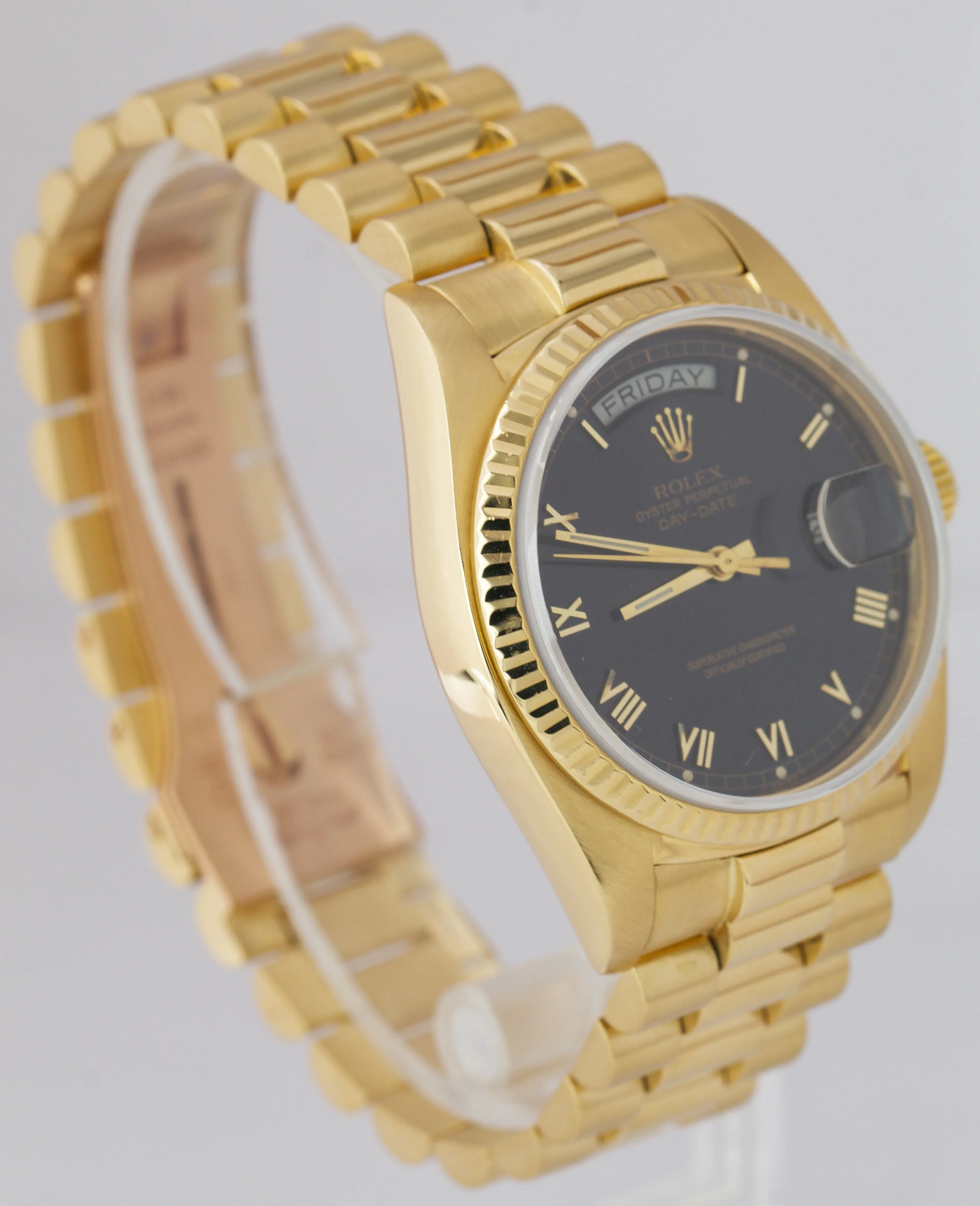 Rolex Day-Date President Black Roman 36mm 18K Gold Automatic Watch 18038