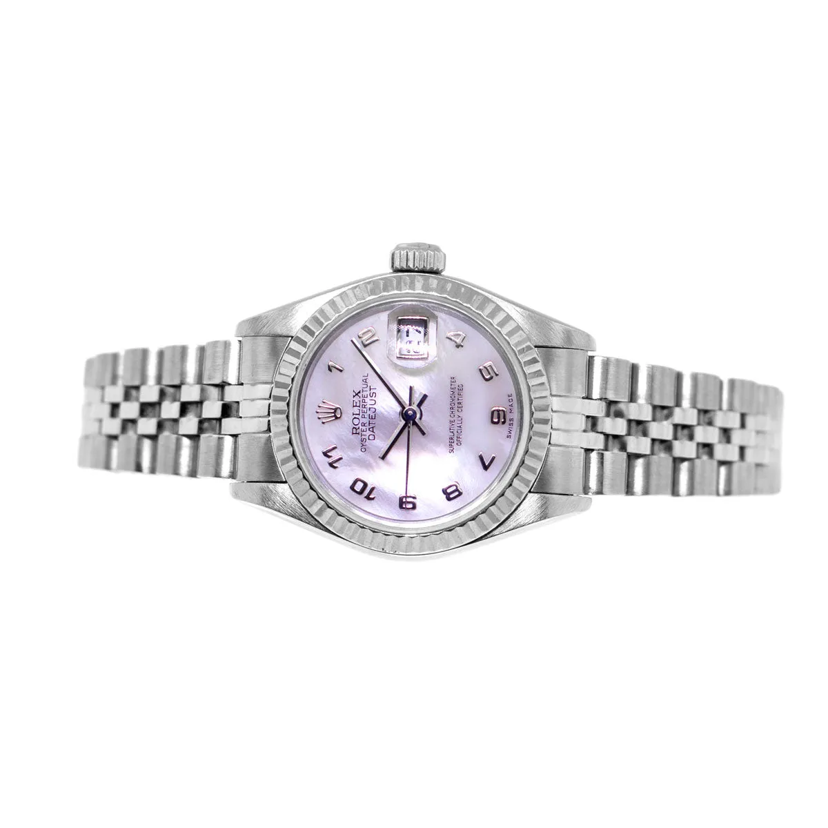 Rolex Lady-Datejust 26mm Stainless Steel Mother of Pearl Arabic Dial Fluted Bezel 79174
