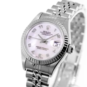 Rolex Lady-Datejust 26mm Stainless Steel Mother of Pearl Arabic Dial Fluted Bezel 79174