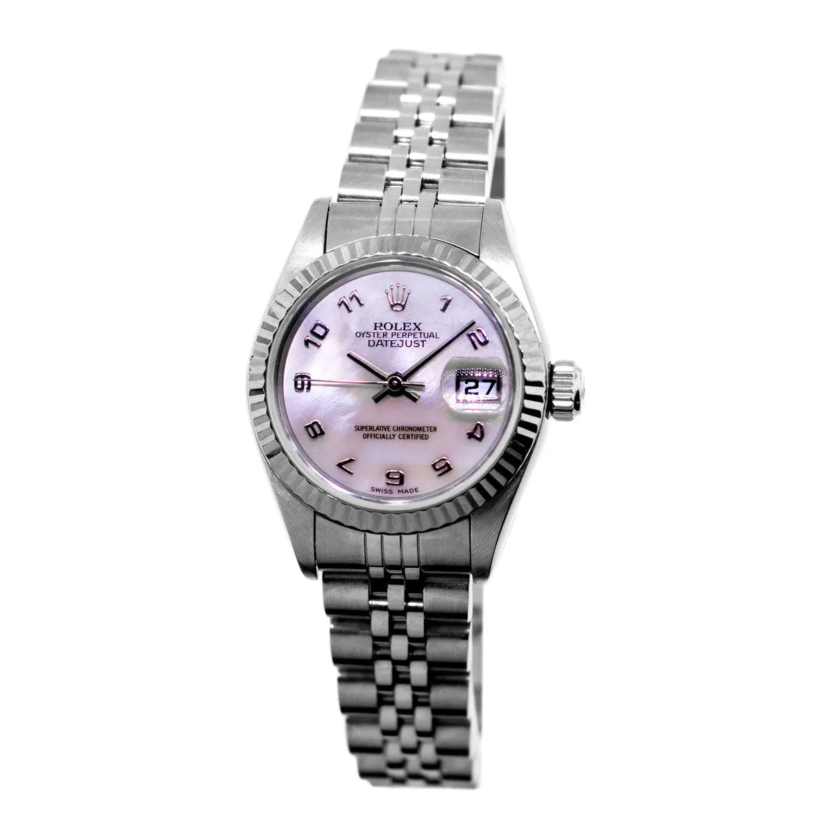 Rolex Lady-Datejust 26mm Stainless Steel Mother of Pearl Arabic Dial Fluted Bezel 79174