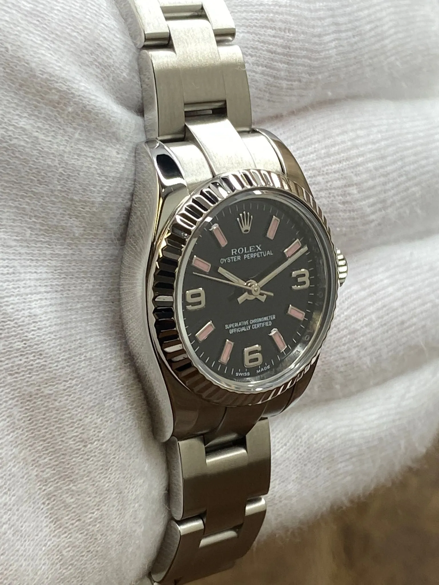 Rolex Oyster Perpetual 26mm Black & Pink 176234 Black Dial Automatic Women's Watch