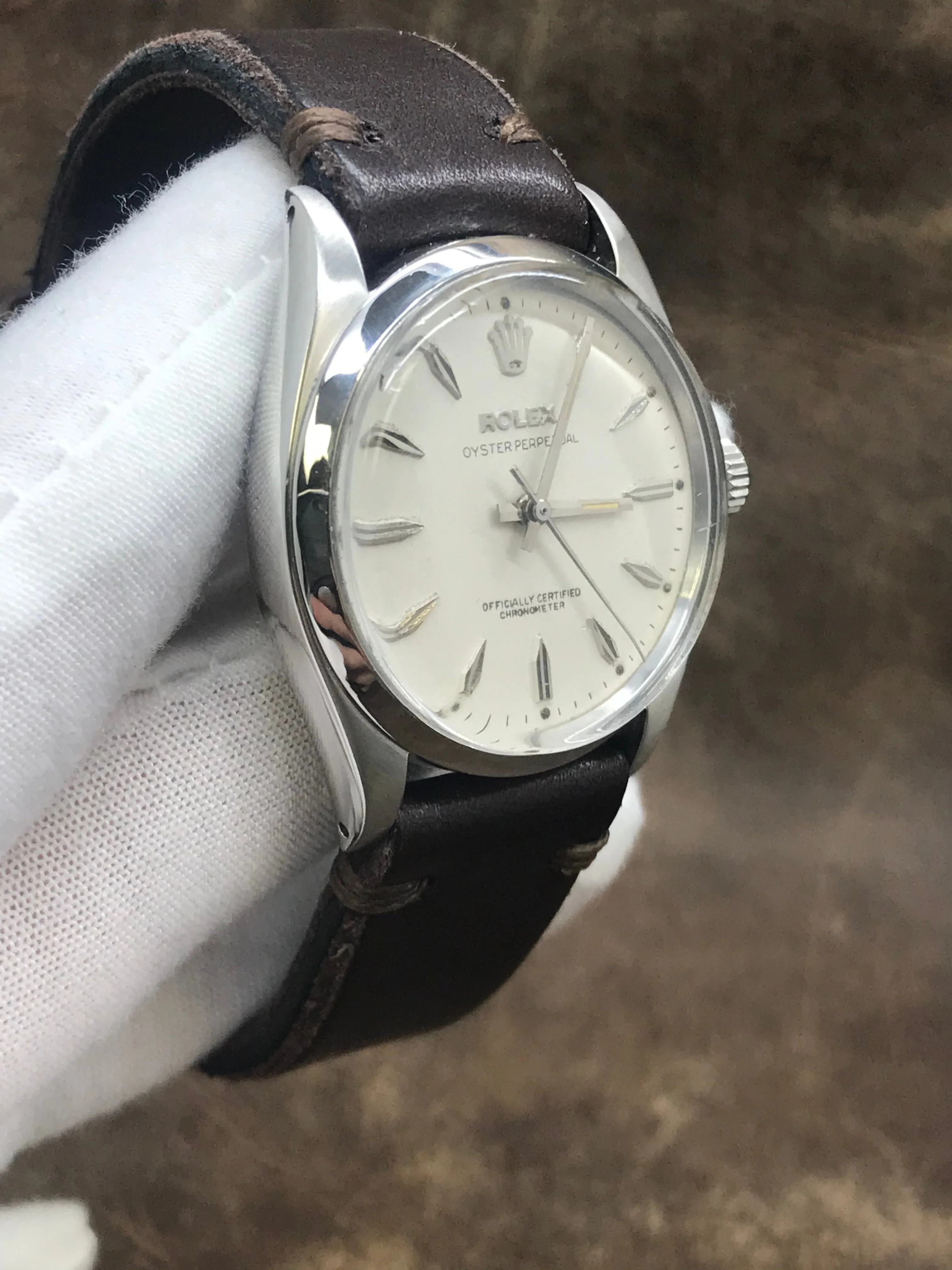 Rolex Oyster Perpetual 6564 Creme white Dial Automatic Men's Watch