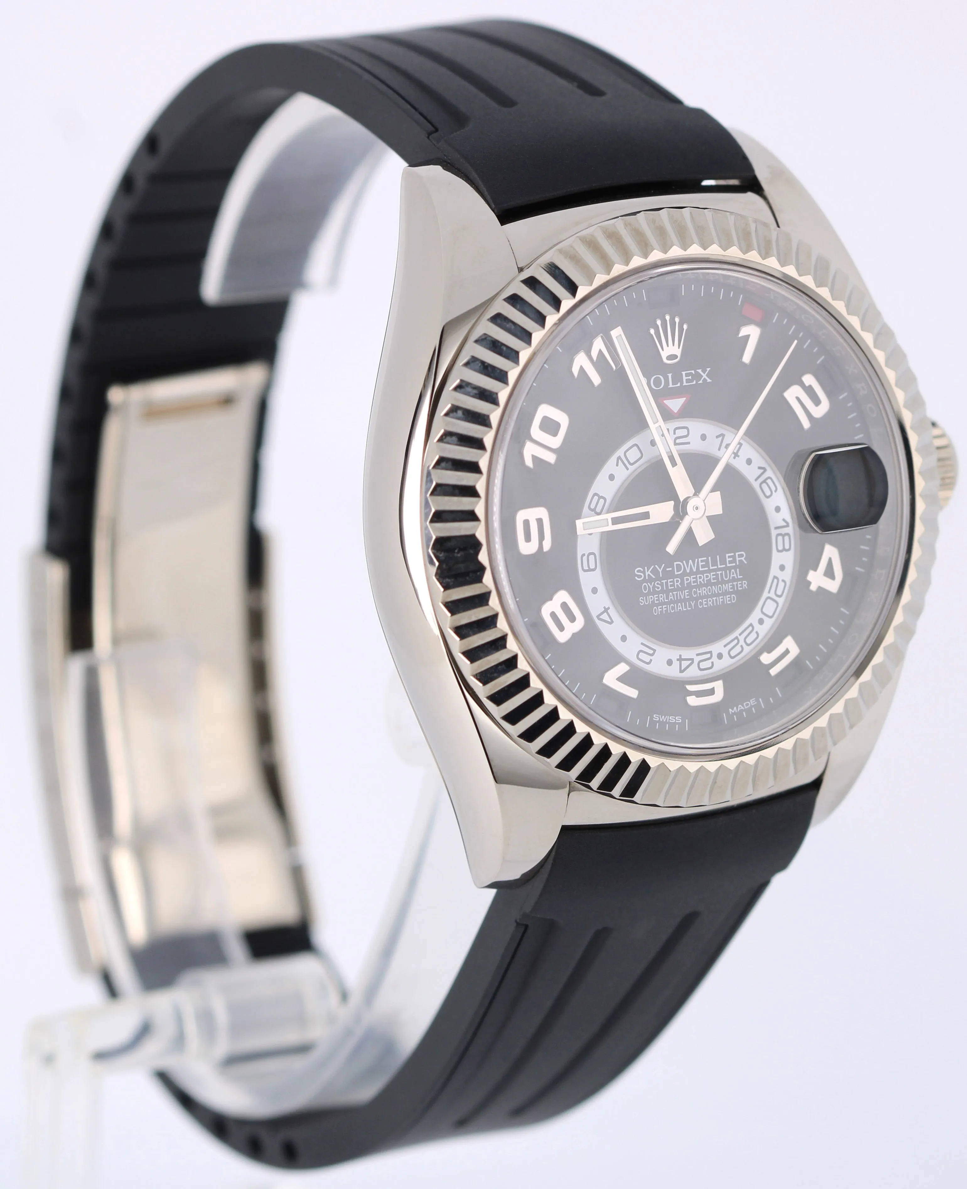 Rolex Sky-Dweller 18K White Gold BLACK ARABIC 42mm 326139 Rubber Watch