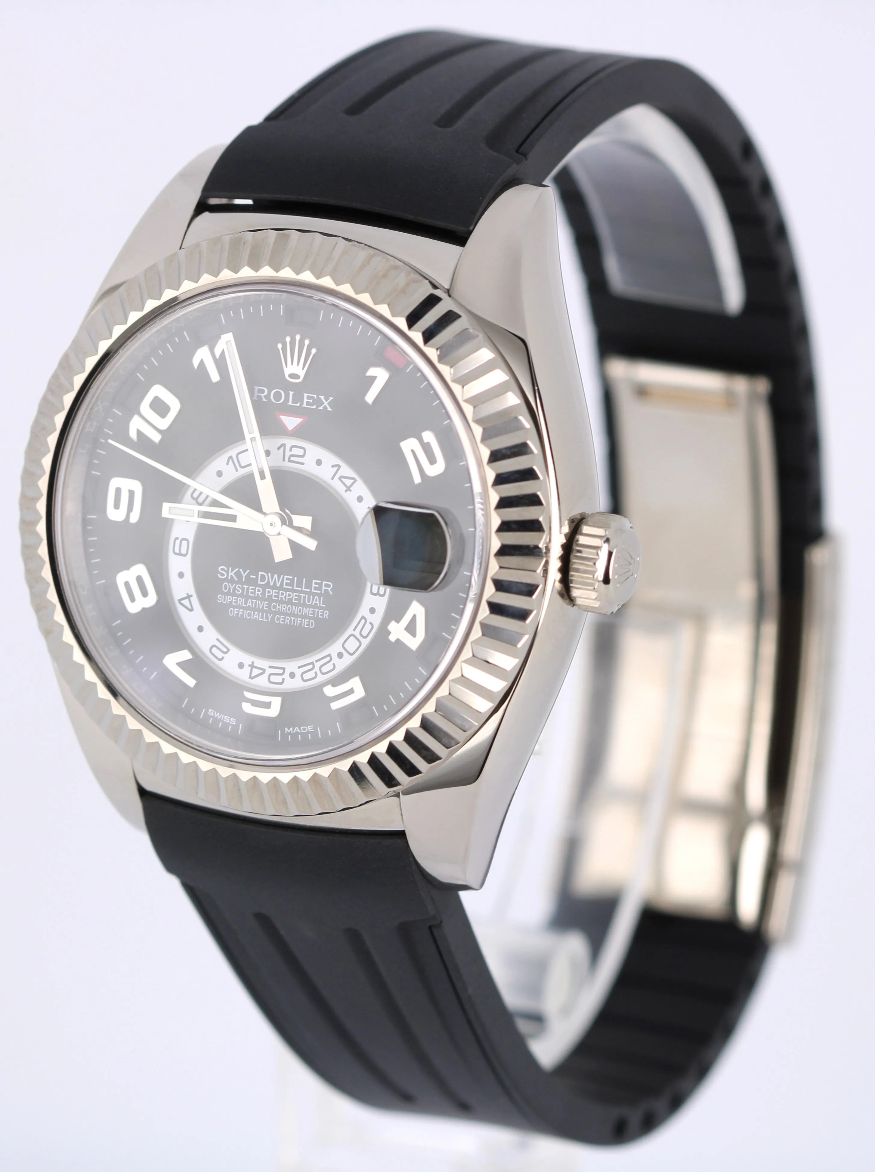Rolex Sky-Dweller 18K White Gold BLACK ARABIC 42mm 326139 Rubber Watch