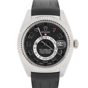 Rolex Sky-Dweller 18K White Gold BLACK ARABIC 42mm 326139 Rubber Watch