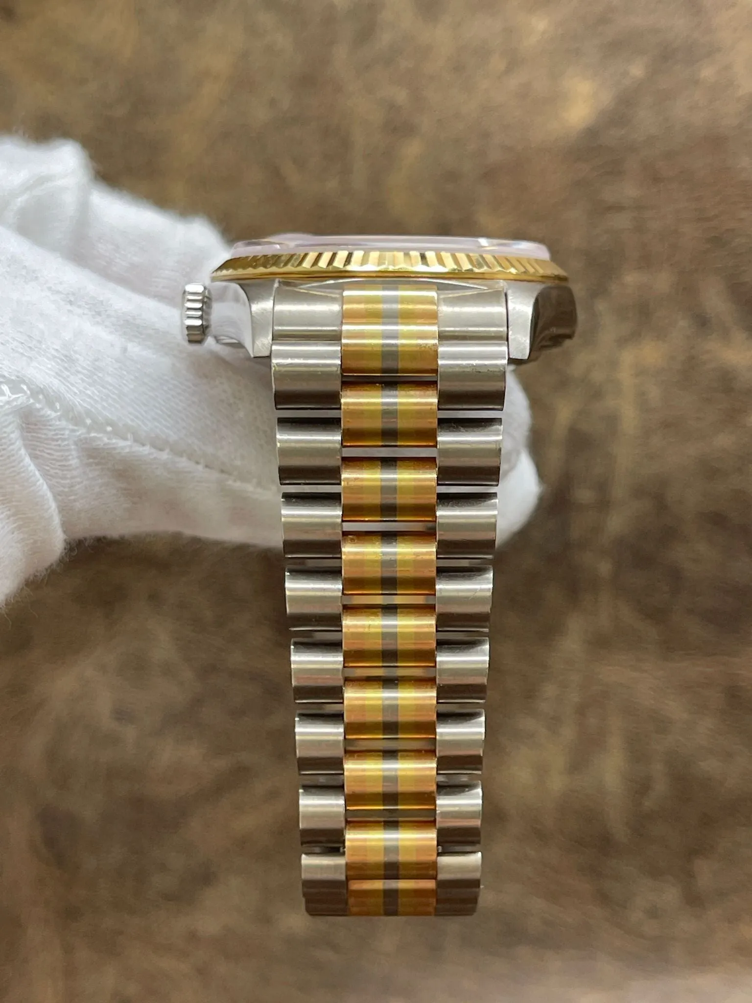 Rolex Tridor President Day Date 36mm 18239B Champ Diamond Dial Automatic Watch