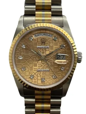 Rolex Tridor President Day Date 36mm 18239B Champ Diamond Dial Automatic Watch