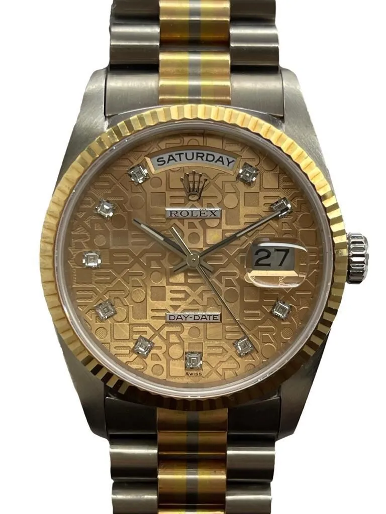 Rolex Tridor President Day Date 36mm 18239B Champ Diamond Dial Automatic Watch