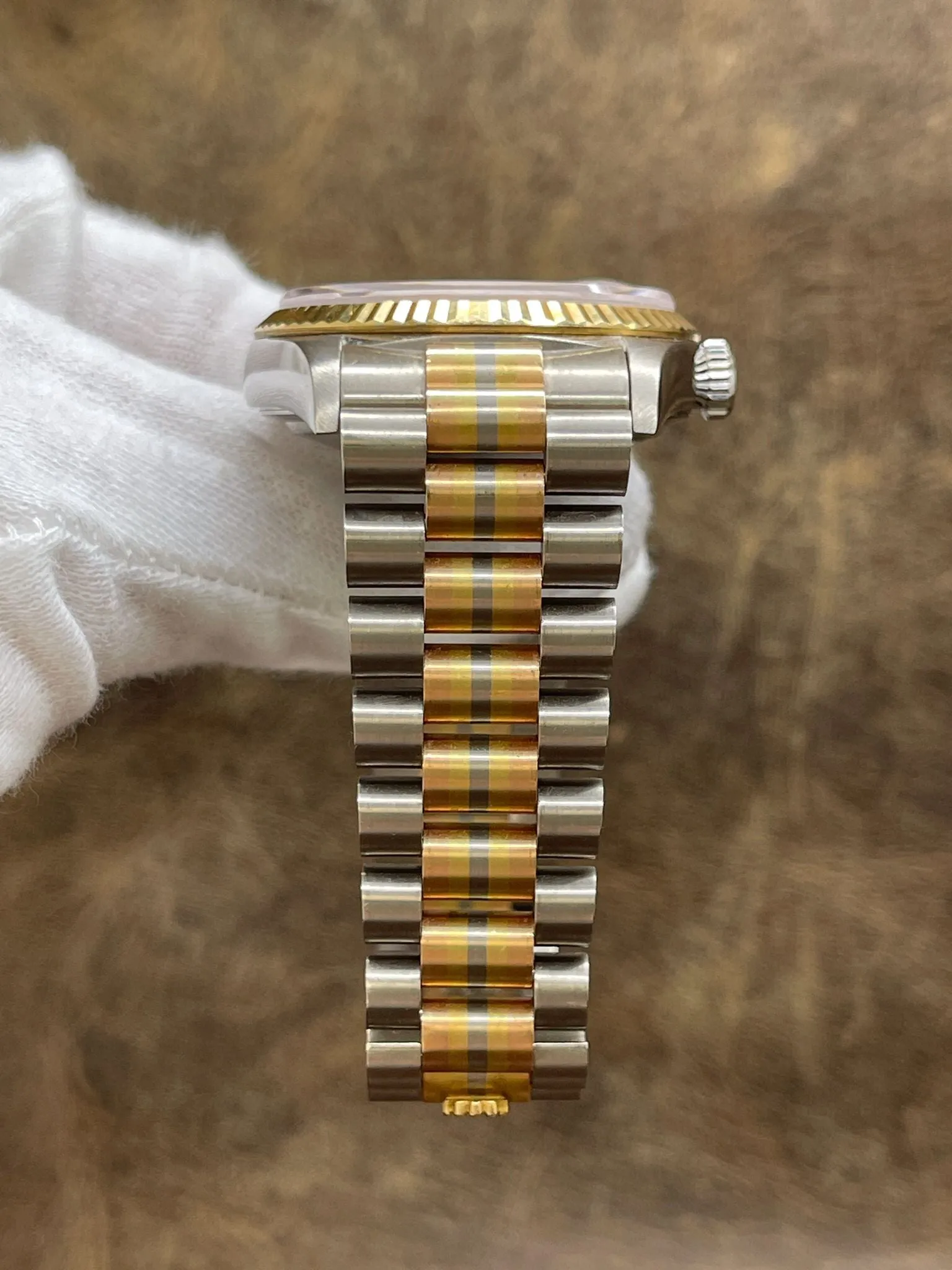 Rolex Tridor President Day Date 36mm 18239B Champ Diamond Dial Automatic Watch