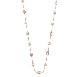 ROSE GOLD 6MM PEARL AND CRYSTAL  NECKLACE #HNN5597RGC (AD12)