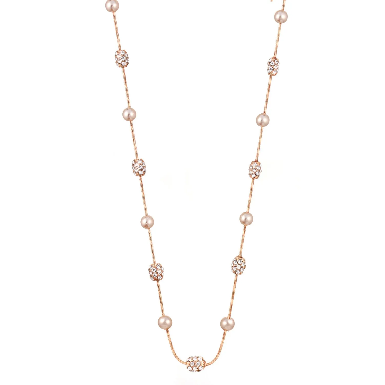 ROSE GOLD 6MM PEARL AND CRYSTAL  NECKLACE #HNN5597RGC (AD12)