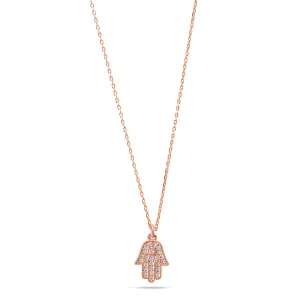 ROSE GOLD HAMSA HAND CRYSTAL PENDANT SHORT NECKLACE #N83110RG (AF15)