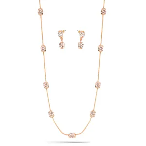 ROSE GOLD PAVE CRYSTAL EARRINGS AND  NECKLACES SET #HNN E88656RSDCR