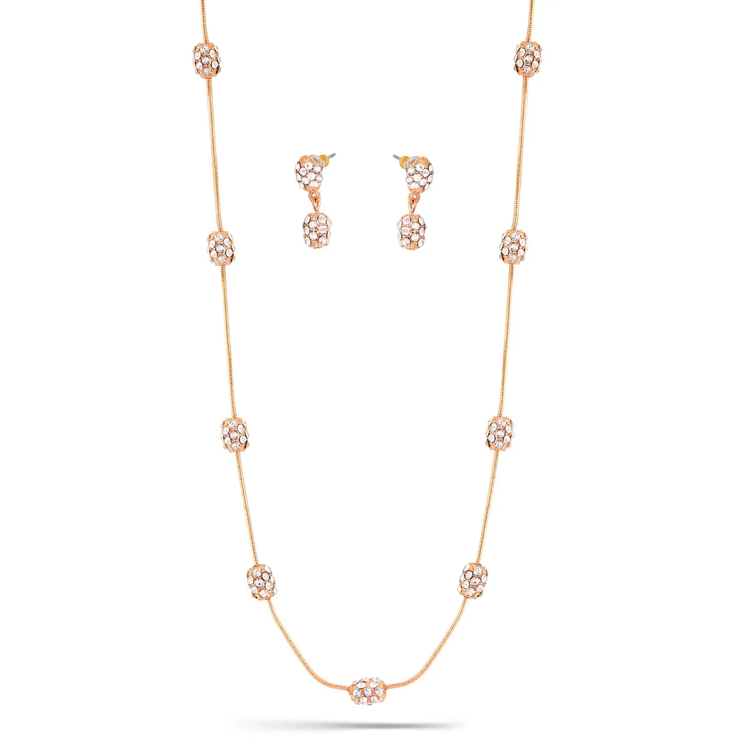 ROSE GOLD PAVE CRYSTAL EARRINGS AND  NECKLACES SET #HNN E88656RSDCR