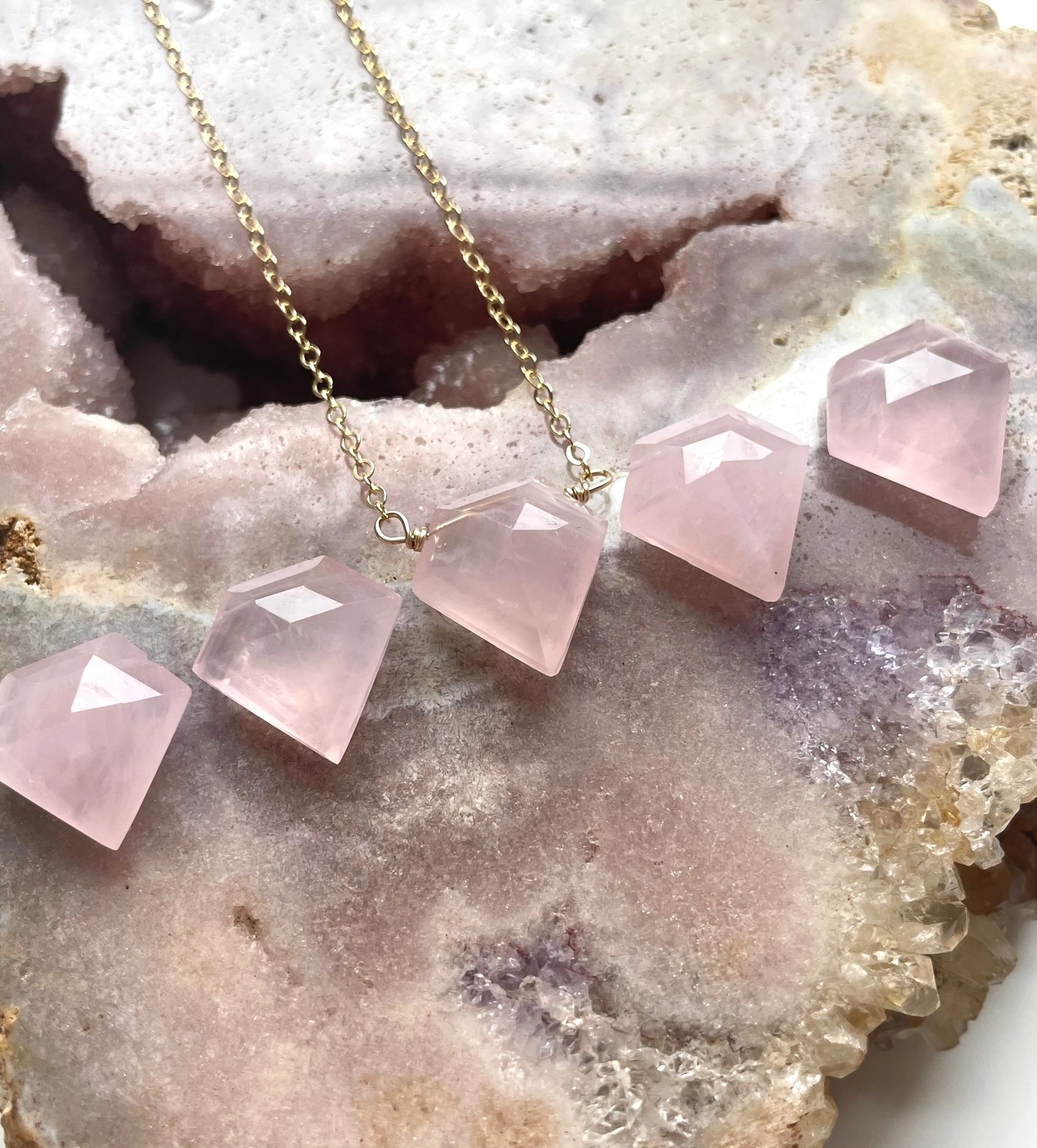 Rose Quartz Crystal Healing Necklace Silver or Gold Filled