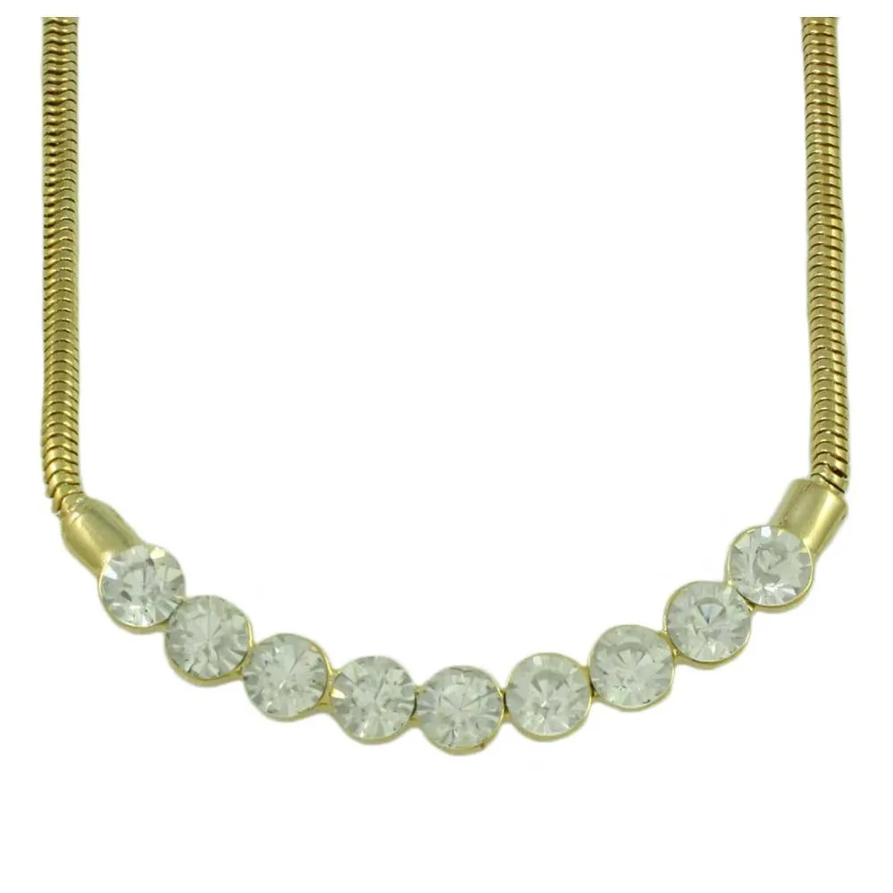 Row of 6MM Crystals Necklace   Free Stud Earring - RSN403S