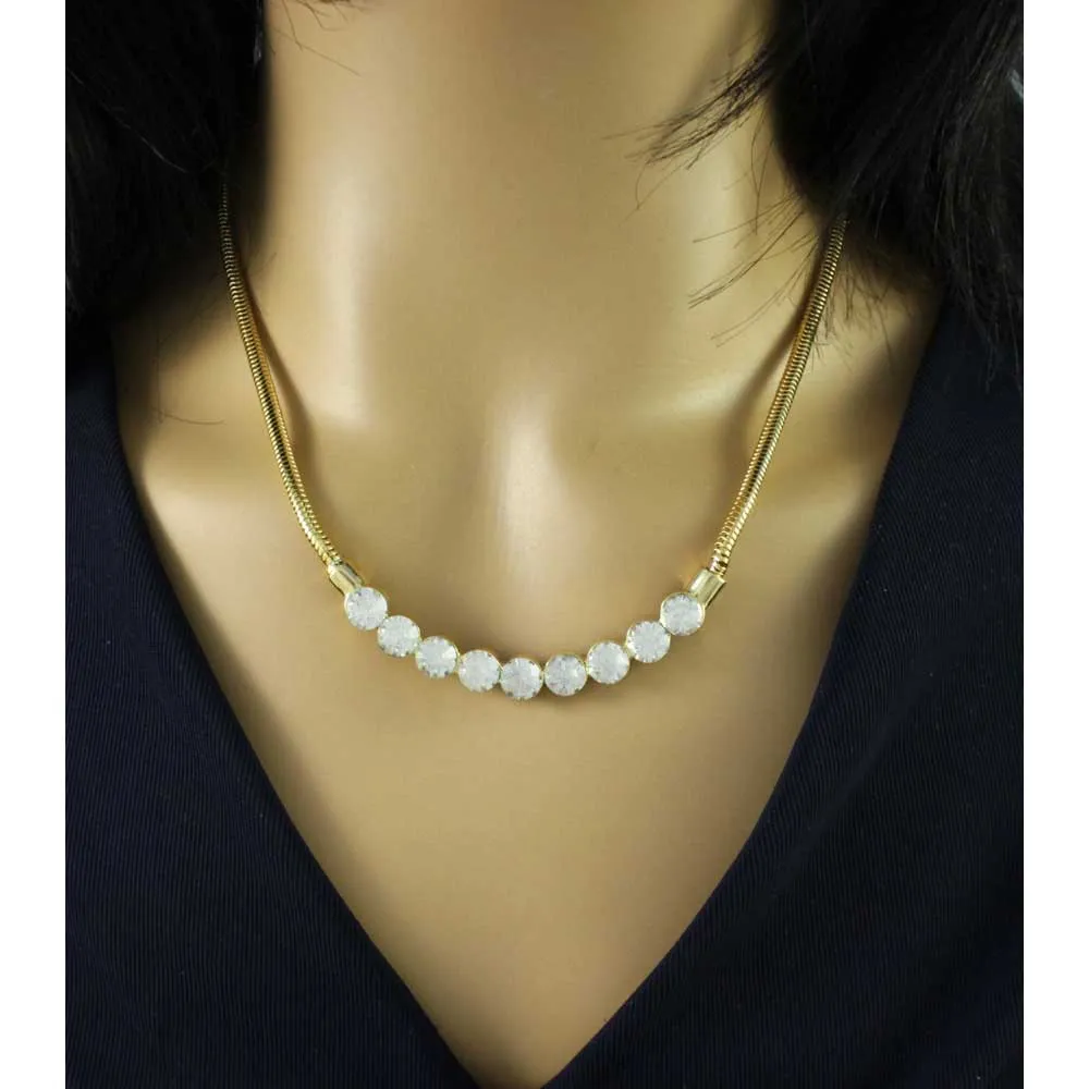 Row of 6MM Crystals Necklace   Free Stud Earring - RSN403S