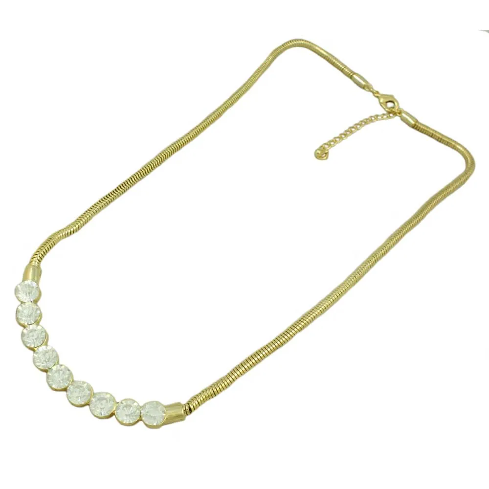 Row of 6MM Crystals Necklace   Free Stud Earring - RSN403S