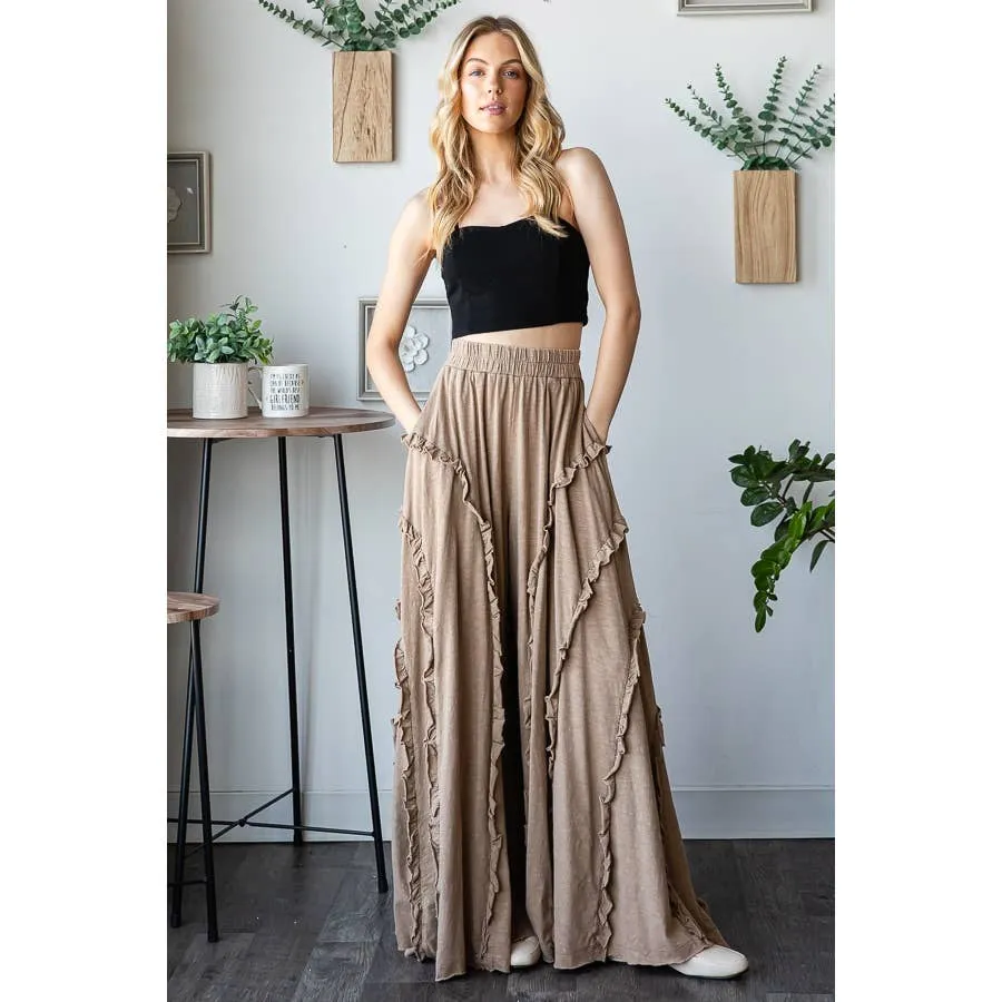 Ruffle Wide Leg Flare Oli&Hali Pants: Mocha