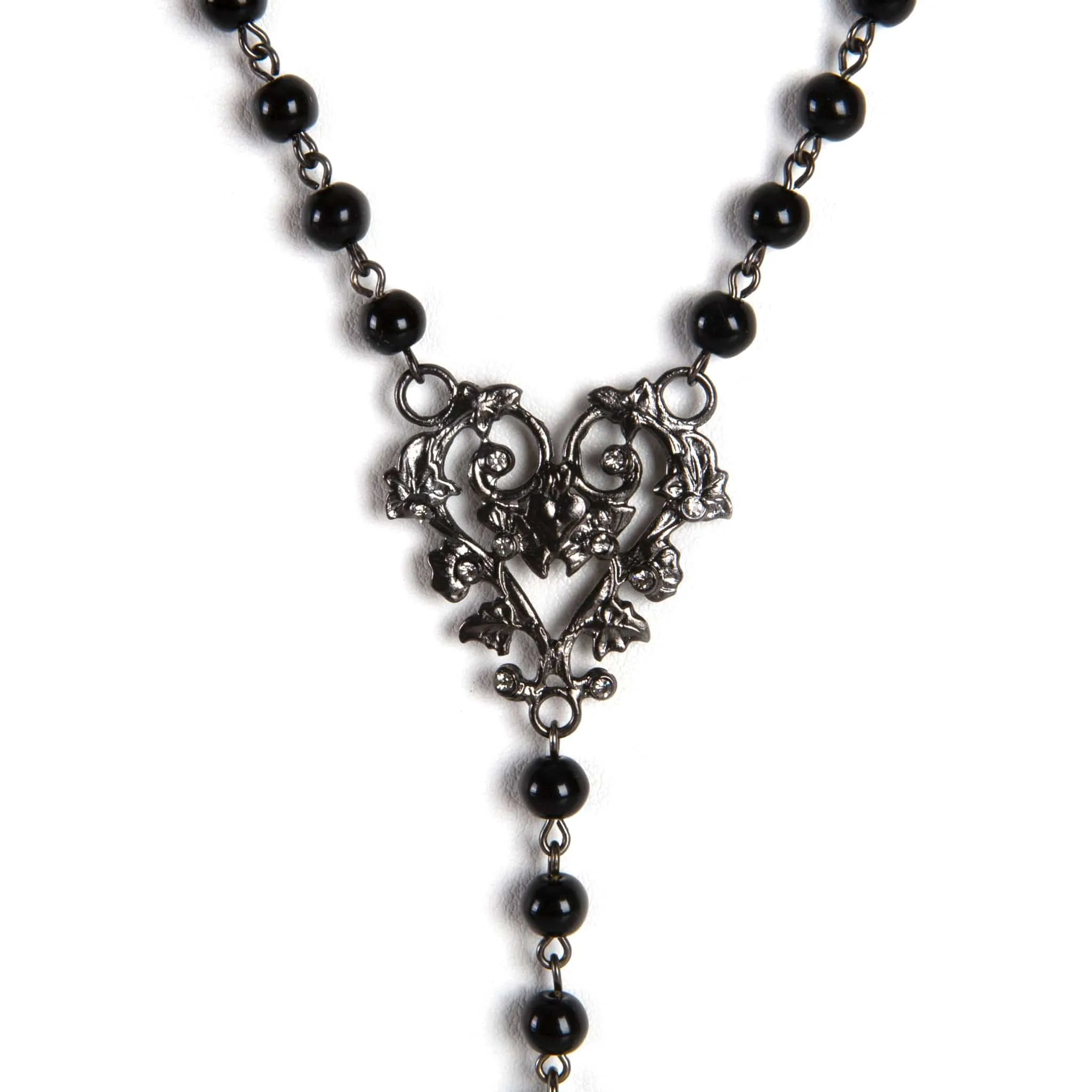 Saint Cross Vine Rosary Necklace - Mystic Black   Necklace Extender