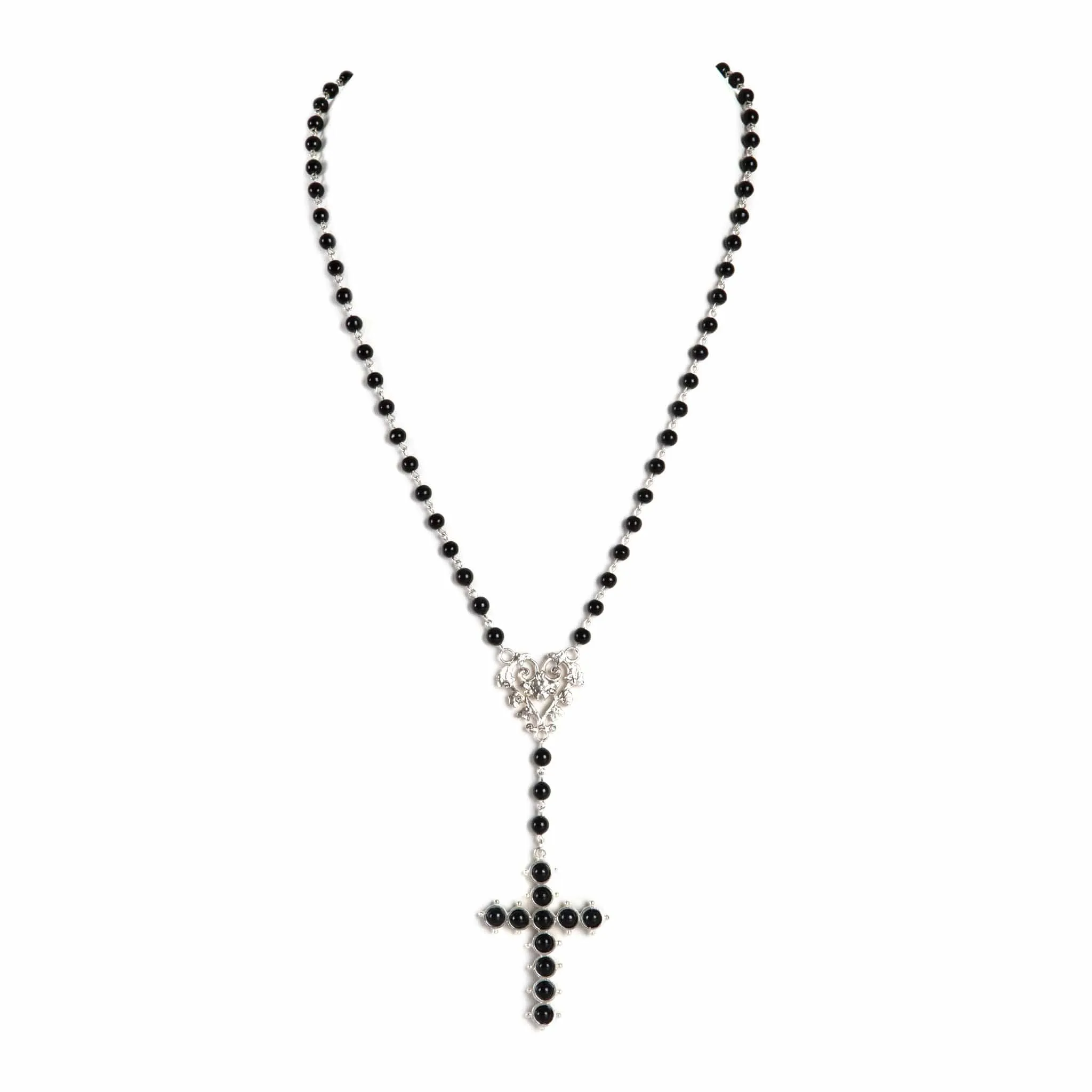 Saint Cross Vine Rosary Necklace - Mystic Black   Necklace Extender