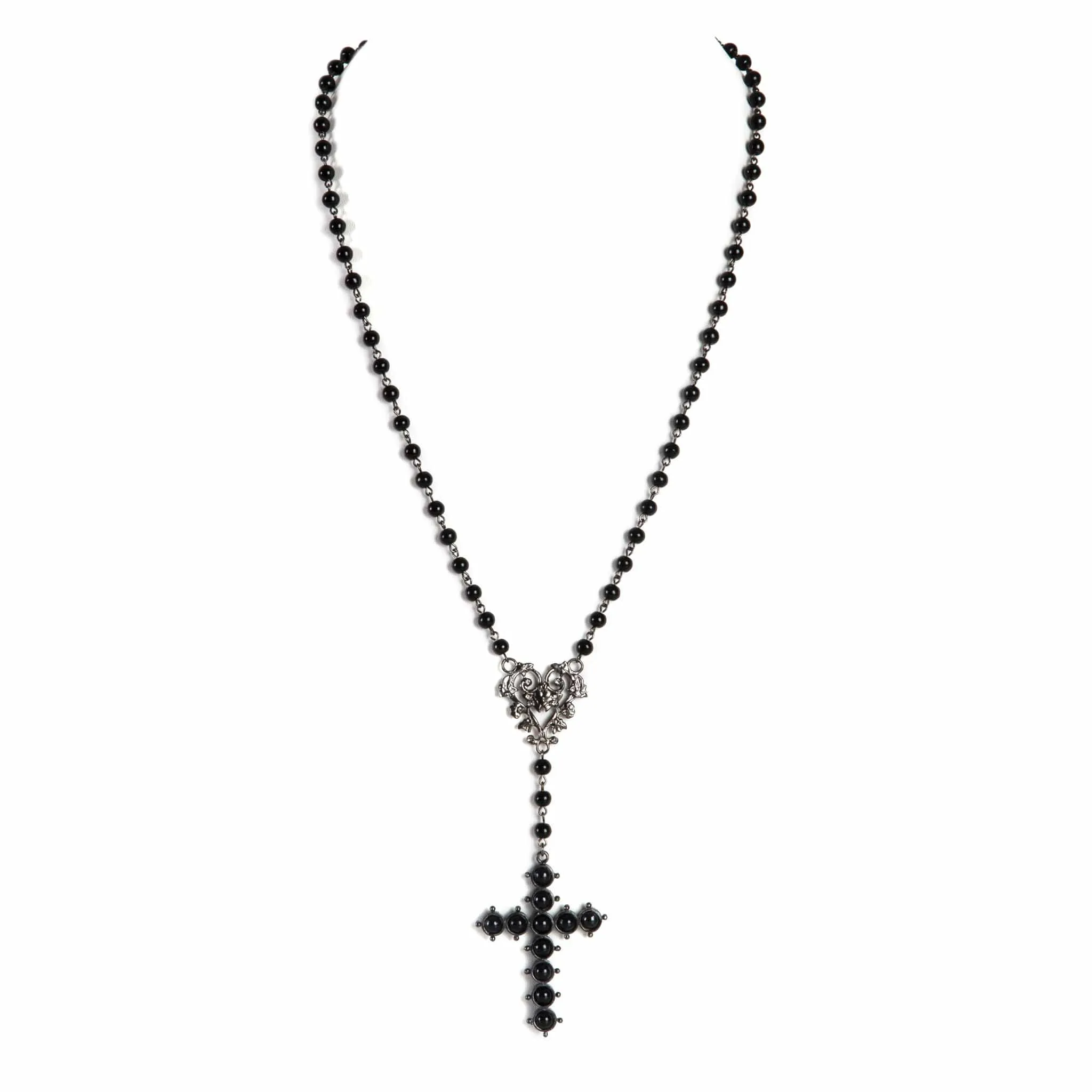 Saint Cross Vine Rosary Necklace - Mystic Black   Necklace Extender