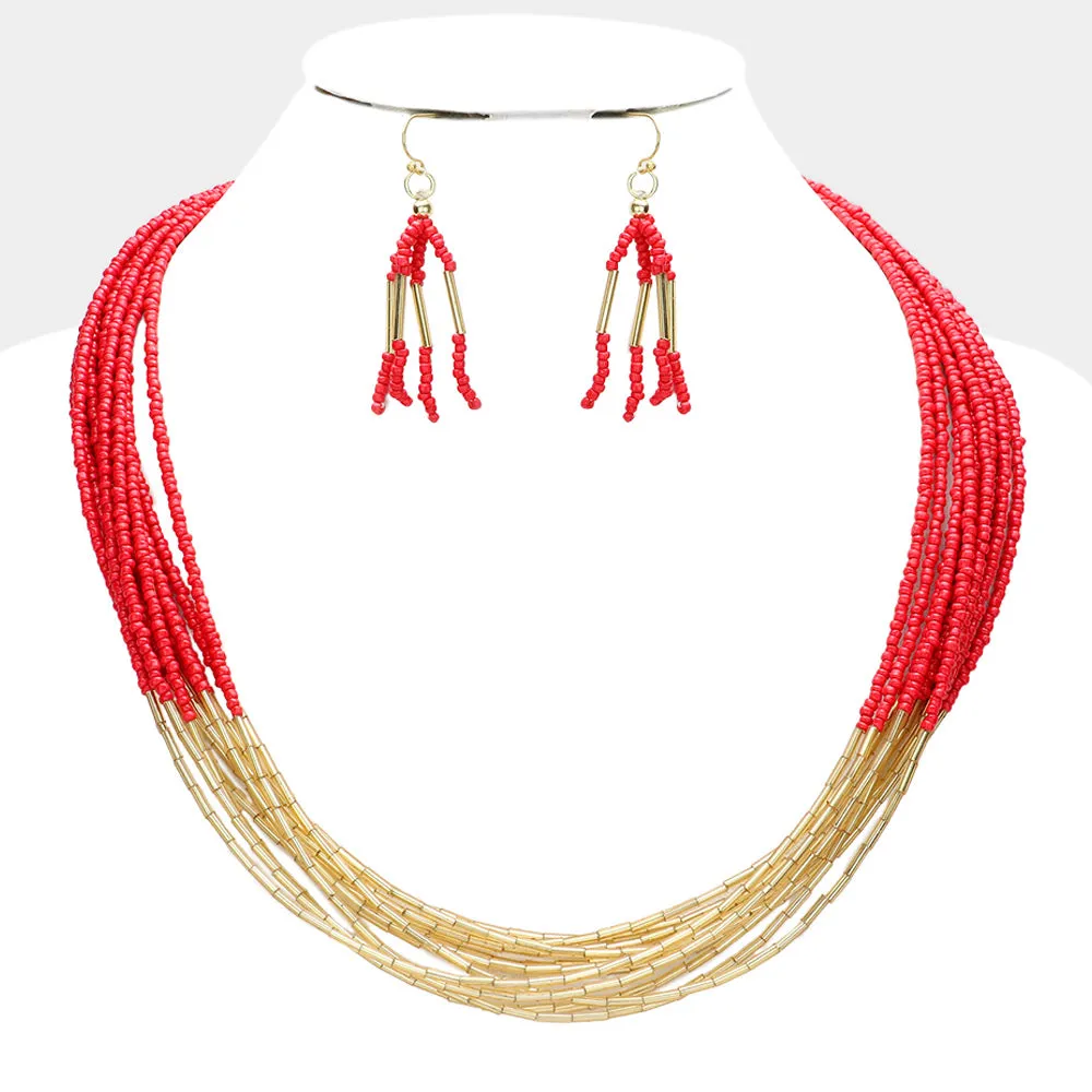 Seed Beaded Multi Layered Necklace