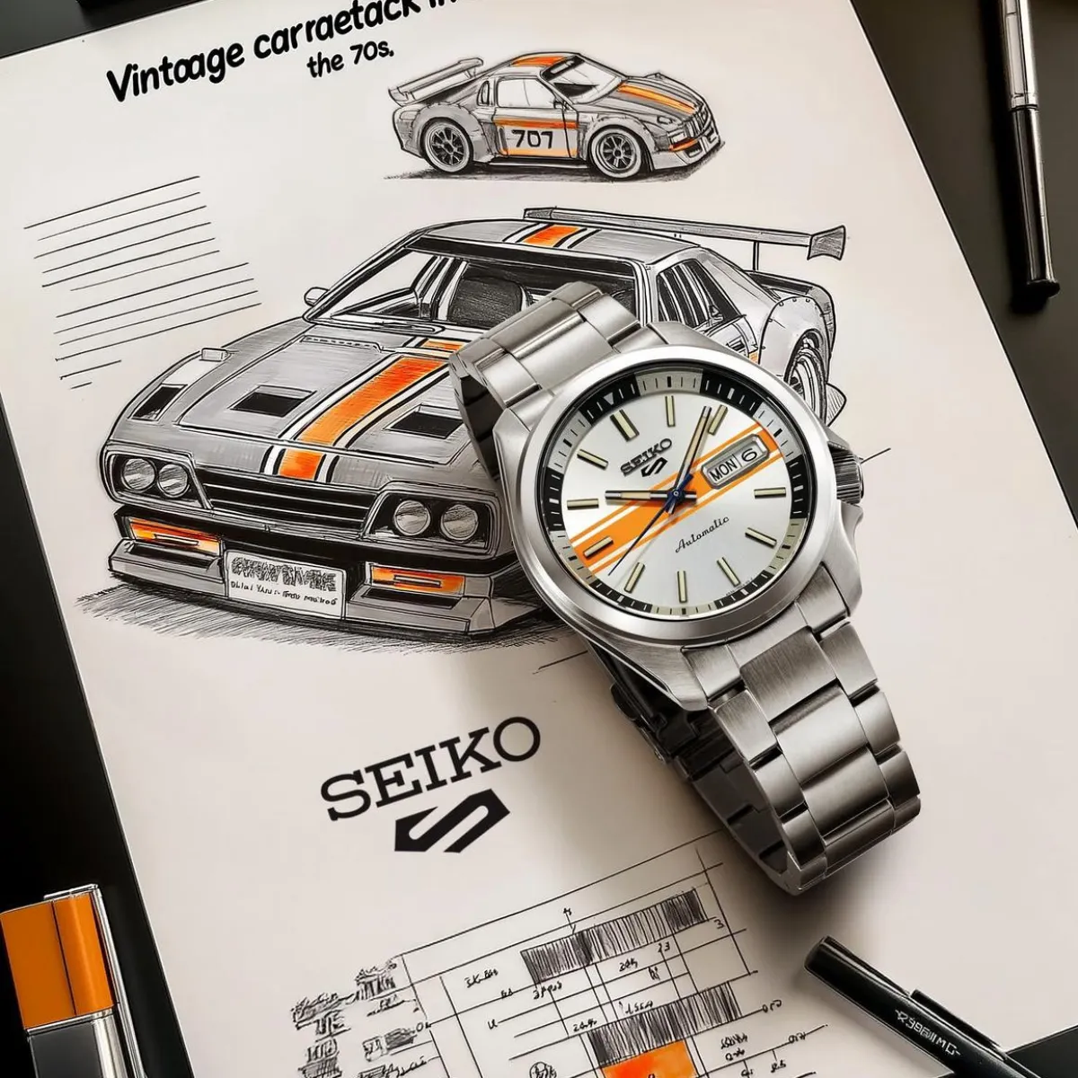 Seiko 5 Sports SRPL49K1  SRPL49 SRPL49K Racer's Heritage "Retro GT" Car Special Edition Mens Watch