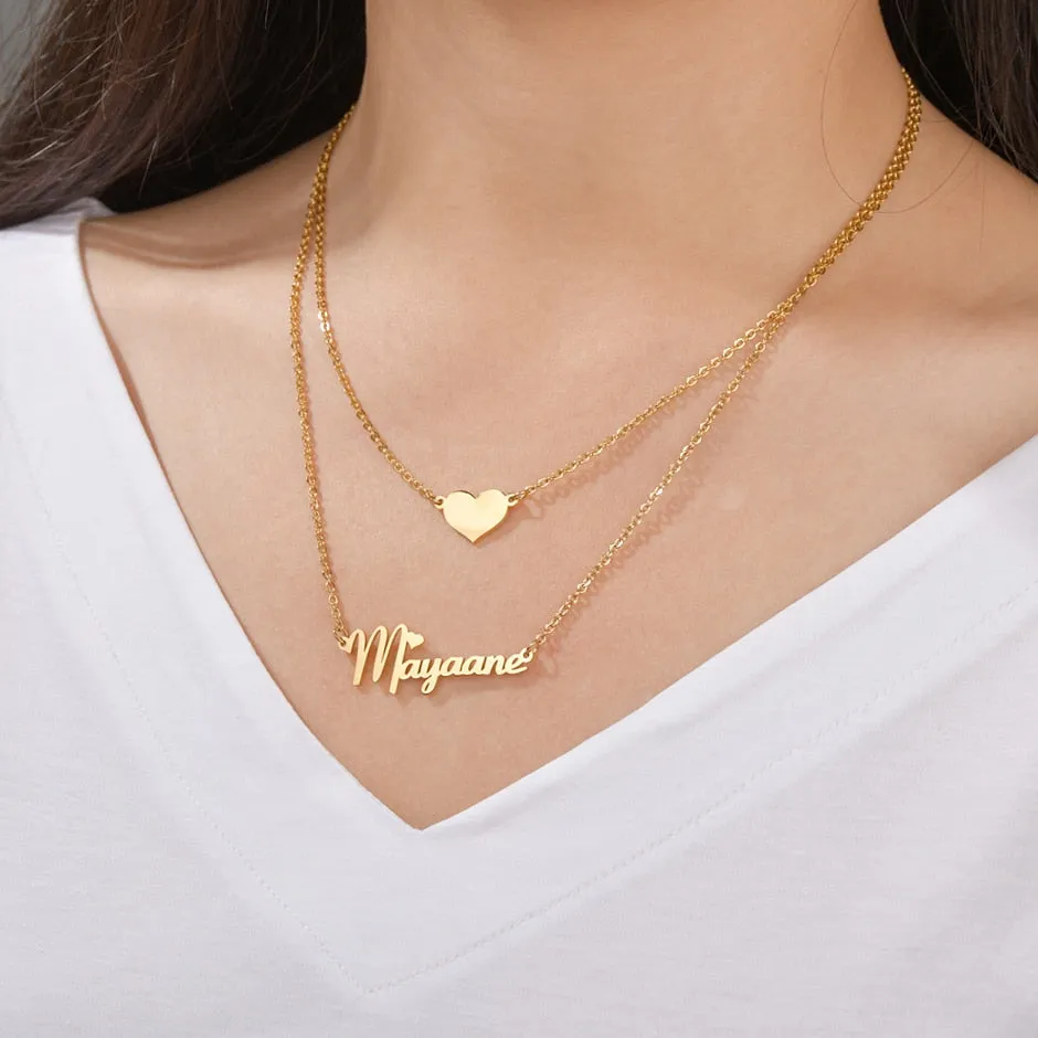 Set of 2 Customized Name Necklaces With Heart Necklace