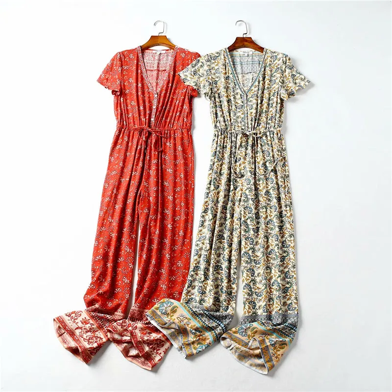 SEVILLE -  Boho Floral Print Jumpsuit